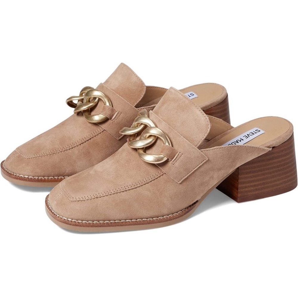 Steve Madden Tan Gold Chain Mules